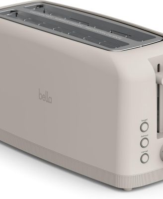 bella 4 Slice Slim Toaster, Fits-anywhere™ Kitchenware, 6 Setting Shade Control with Reheat & Cancel Buttons, Fits Sourdough, 10” Long Slot, Anti Jam & Auto Shutoff, 900 Watt, Oatmilk