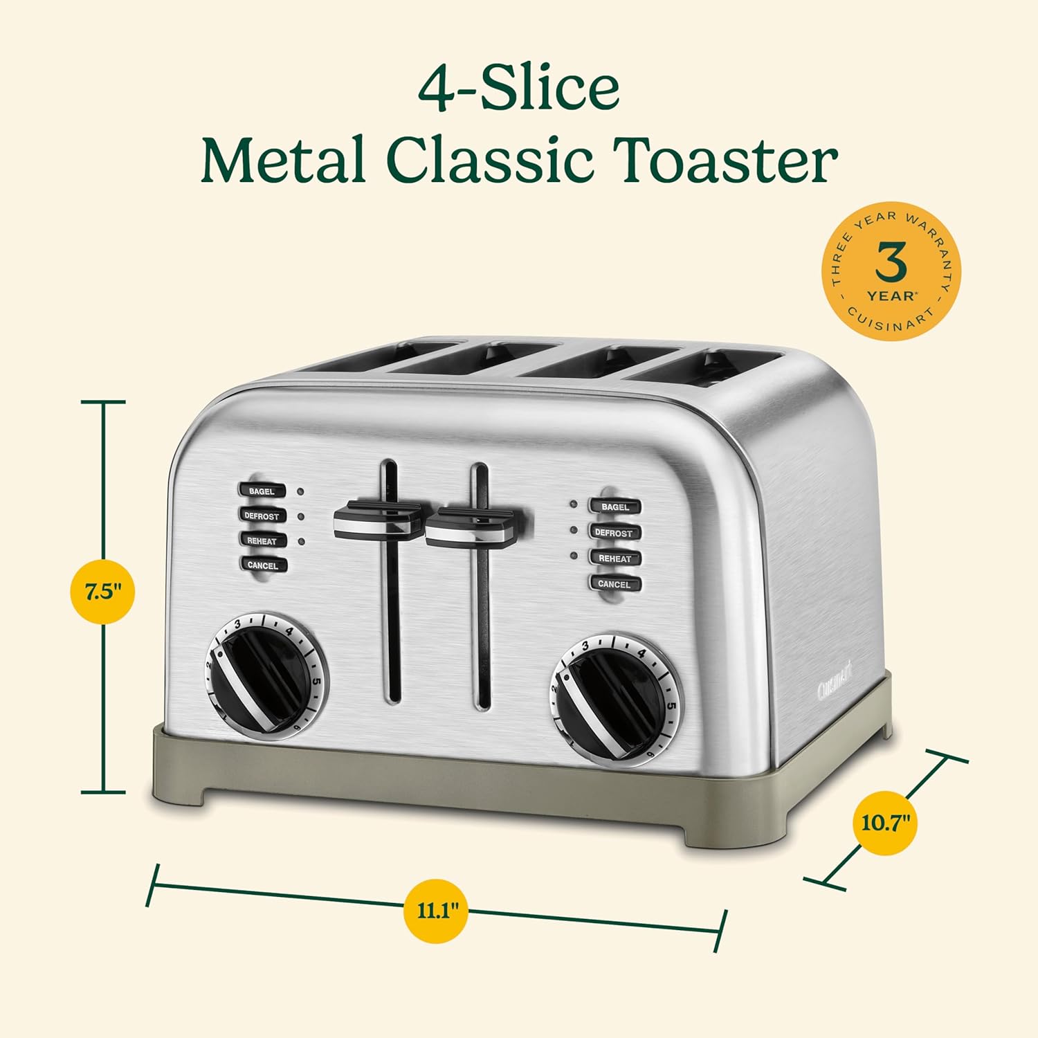 Cuisinart 4-Slice Compact Plastic Toaster, Black, CPT-142BKP1 - Image 7